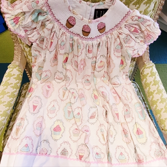 Lil Cactus Girl's Embroidered Cupcake Smocked Bishop Dress / Size 5 /Party Dress - Picture 7 of 14